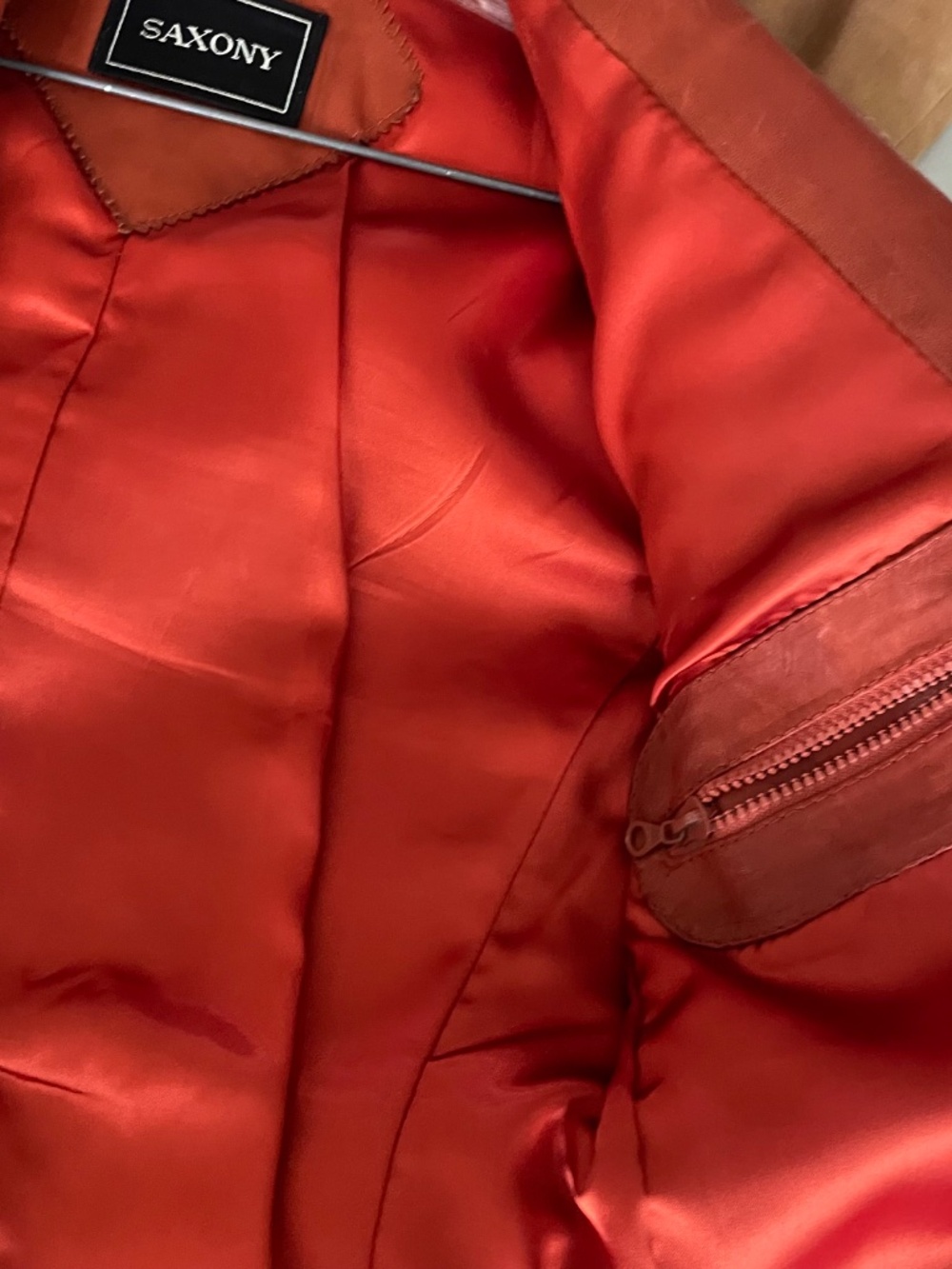 Vintage Saxony Burnt Orange Leather Blazer with Patch Pockets, Men's 36 - Picture 7 of 12